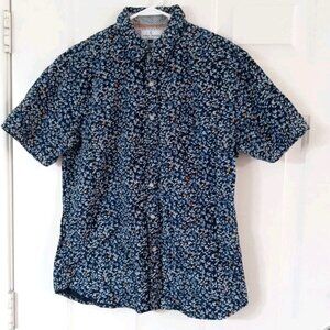 MICHAEL BRANDON Button Up Shirt Men's Large Blue Floral Preppy Short Sleeve